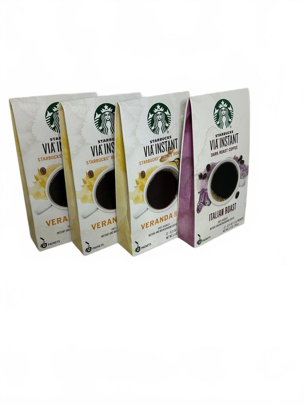 (4) Starbucks VIA Instant Coffee Packets - Veranda Blend & Italian Roast 12 Pack